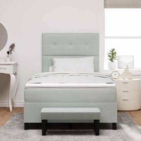 Cama Box com Colchão e Banco Cinza Claro 120x200 cm Veludo