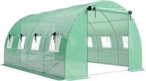 Outsunny Estufa aprox. 4 x 3 x 2 m Estufa de plástico com portas rolantes 2 portas com zíper &amp; 8 janelas de tela Varões de suporte Verde | Aosom Portugal