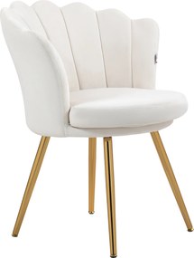 Poltrona em forma de concha, cadeira de Toucador, poltrona de veludo, poltrona de sala com pés em metal dourado e creme