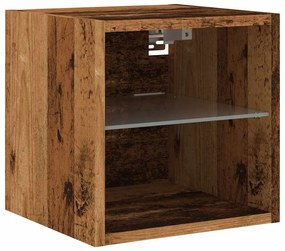 Móveis parede p/ TV luzes LED 2 pcs 30x28,5x30 cm madeira velha
