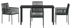 Conjunto de jantar para o jardim com almofadas - 5 peças, preto, ratta