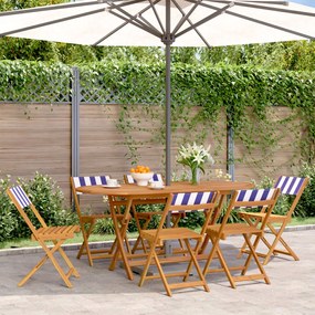 Cadeiras de jardim dobráveis 6 pcs tecido/madeira azul e branco