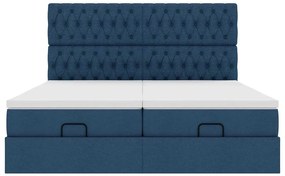 Estrutura de cama otomana com colchões 200x200cm tecido azul