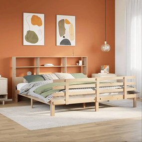 vidaXL Cama com estante sem colchão 180x200 cm pinho maciço