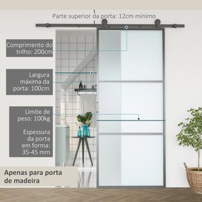 Ferragem para Porta de Correr (NÃO INCLUIDA) Kit de Acessórios para Porta Corredeira com 2 Trilhos de Aço de Carbono 200x40x0,6cm Preto