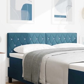 vidaXL Cabeceira Almofadada com Botões de Cristal Azul Escuro - 140 cm - Veludo.