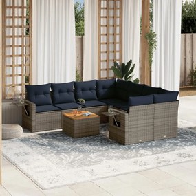 vidaXL 9 pcs conjunto sofás p/ jardim c/ almofadões vime PE cinzento