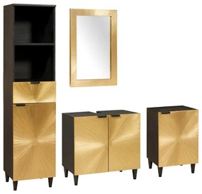 vidaXL Conjuntos de Móveis para Banheiro com gaveta 4 pcs Preto e Ouro