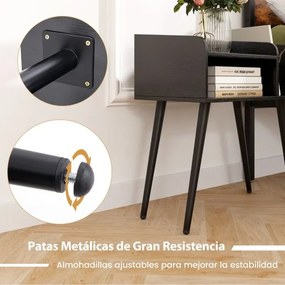 Mesa de cabeceira 50 x 32 x 58 cm moderna de meados do século de 2 níveis com Preto