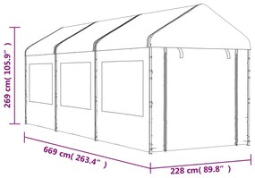 Gazebo com telhado 6,69x2,28x2,69 m polietileno branco
