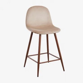 Pack De 2 Bancos Altos Em Veludo Glamm Castanho Trigo & Madeira Escura & ↑65 Cm - Sklum