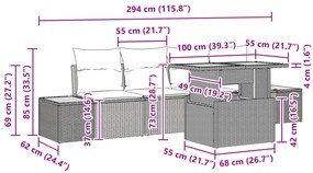 Conjunto de Jantar para Jardim de 5 Peças com Almofadas em Rattan Poli