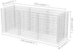 Canteiro elevado/cesto gabião 270x90x100 cm aço