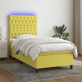 vidaXL Cama box spring c/ colchão e LED 80x200 cm tecido verde