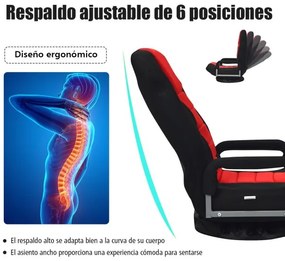 Cadeira de chão para jogos dobrável de 6 posições ajustável com base giratória de 360° para leitura e relaxamento  61-87 x 55 x 75 cm Vermelha