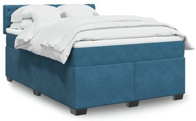 Cama com molas/colchão 160x200 cm veludo azul
