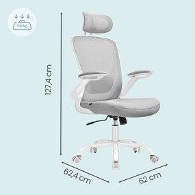 Cadeira de escritório ergonómica, giratória com função basculante em malha cinzenta