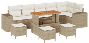 Conjunto de Sofá para Jardim em 10 Peças com Almofadas Bege, Rattan Si