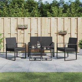 vidaXL 5 pcs conjunto de jantar p/ jardim c/ almofadões vime PP preto