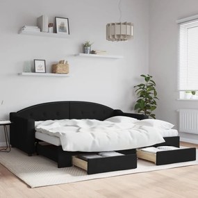 vidaXL Sofá-cama com gavetão e gavetas 90x190 cm tecido preto
