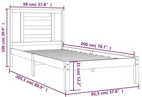 Cama sem colchão 90x200 cm madeira de pinho maciça
