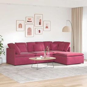 vidaXL Sofá modular com pufes e almofadas veludo vermelho tinto