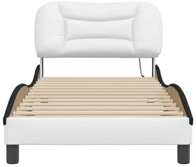 Estrutura cama c/ luzes LED 90x200cm couro artif. branco/preto