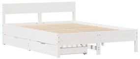 Cama sem colchão 150x200 cm madeira de pinho maciça branco