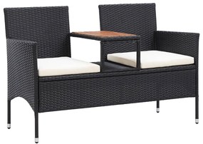 vidaXL Banco de jardim 2 lugares com mesa centro 143 cm vime PE preto