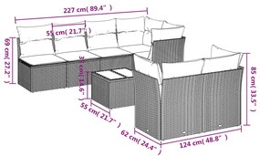 8 pcs conjunto de sofás p/ jardim com almofadões vime PE bege