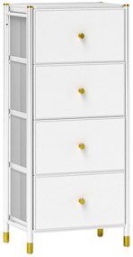 HOMCOM Cómoda para Dormitório Cómoda de Tecido com 4 Gavetas Dobráveis com Frentes de Couro PU 46x30x98 cm Branco | Aosom Portugal
