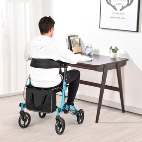 Andador idosos de alumínio dobrável leve ajustável com bolsa de armazenamento para idosos e adultos 74 x 54 x 82-95 cm Azul