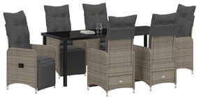 Conjunto de Jantar para Jardim com Almofadas Cinza Rattan Plástico