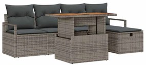 Conjunto de Sofá de Jardim 6 Peças com Almofadas Cinza de Rattan Sinté