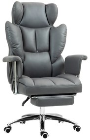 HOMCOM Cadeira de Escritório Ergonômica Acolchoada com Apoio para Os Pés Encosto Ajustável Rotação 360° Cinza Escuro | Aosom Portugal