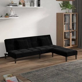 3080630 vidaXL Sofá-cama 2 lug. c/ duas almofadas e apoio de pés veludo preto