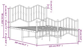 Estrutura de cama com cabeceira e pés 120x200 cm metal preto