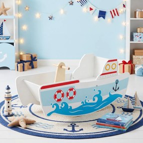 Baloiço de madeira com tema náutico para crianças de 1 a 5 anos Assento largo Encosto e alças em bétula multicolorida