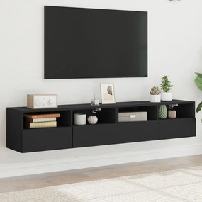 Móveis de parede p/ TV 2 pcs 80x30x30cm derivados madeira preto