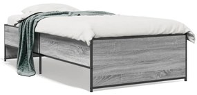 Estrutura de cama derivados de madeira e metal cinzento sonoma