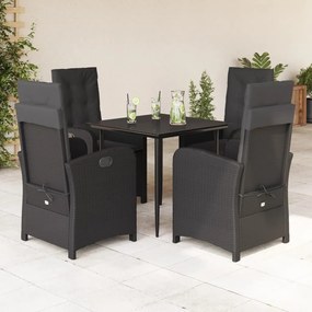 vidaXL 5 pcs conjunto de jantar p/ jardim c/ almofadões vime PE preto
