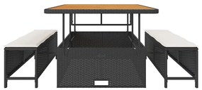 Conjunto de Jantar de Jardim com 3 Peças e Almofadas Preto em Rattan P