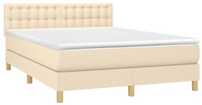 Cama box spring c/ colchão e LED 140x200 cm tecido cor creme