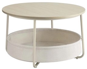 Mesa de centro redonda com cesto em tecido 75 x 45 cm bege natural + branco creme