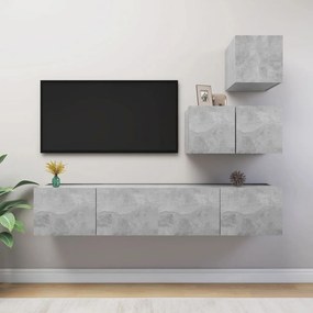 4 pcs conjunto de móveis de TV derivados madeira cinza cimento