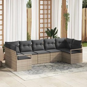 Conjunto de Sofá de Jardim 7 Peças com Almofadas Cinzento Rattan Poliéster