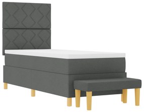 Cama Box Spring com Colchão e Banco Cinza Escuro 80x200 cm Tecido