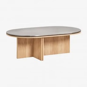 Oval Coffee Table 120x70 Cm In Oak Veneer And Stainless Steel Lindina Castanho Roble - Sklum