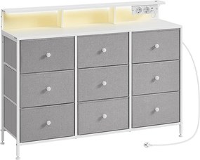 Cómoda com 9 gavetas e iluminação LED 33,5 x 114 x 84 cm Cinzento