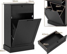Armário para Roupa Suja, 52 x 33 x 90 cm, Saco de Tecido Removível, Preto